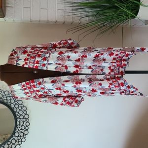 MINKPINK Floral Red and White Swim Coverup robe L